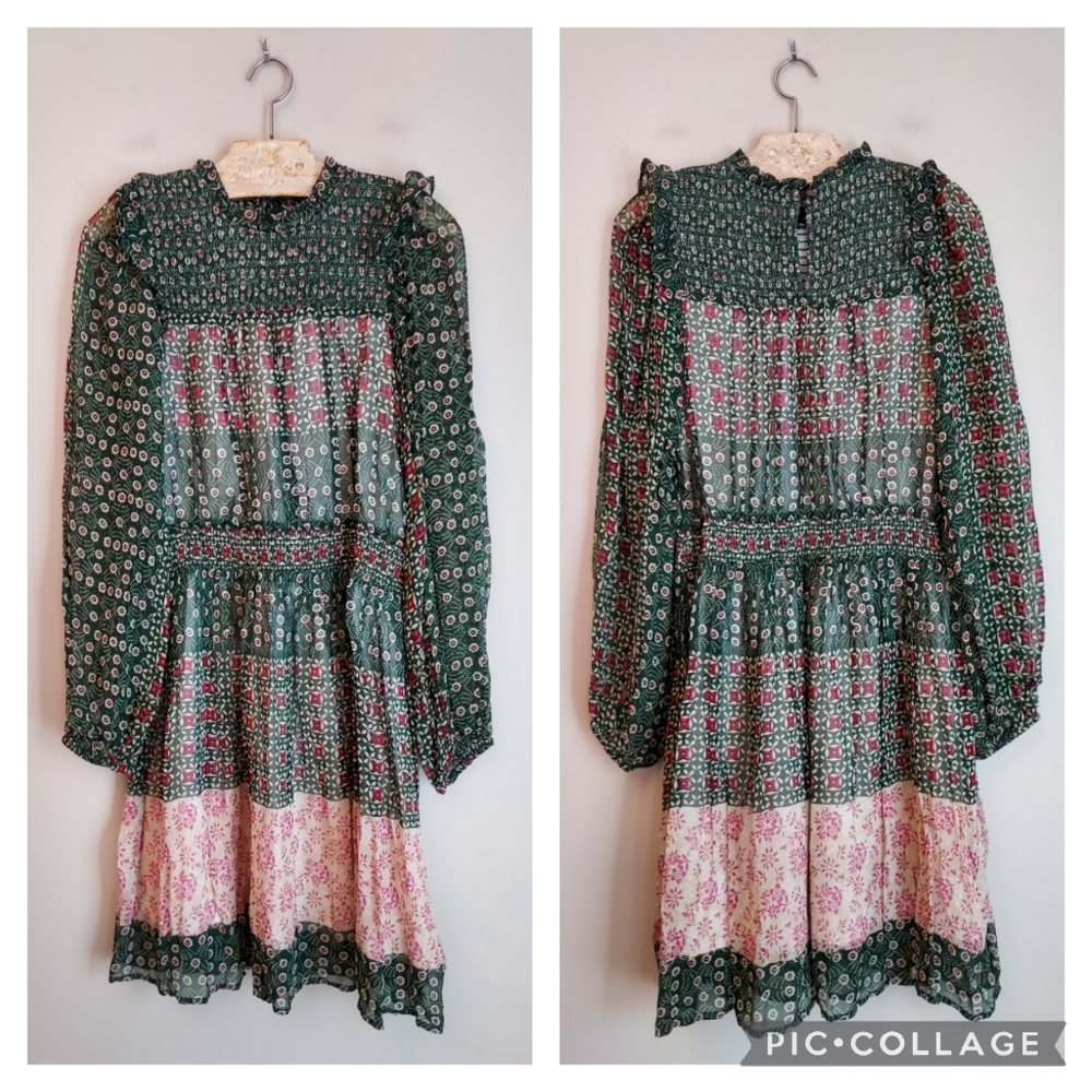 Anthropologie Riannon Print Long Sleeve Smocked Dress Size XS - Picture 3 of 12